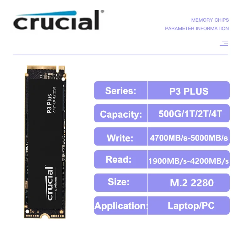 Crucial P3 PLUS 500GB 1TB 2TB 4TB PCIe 4.0, 3D NAND NVMe M.2 SSD, ִ 4200 MB/s б ӵ,   ǰ
